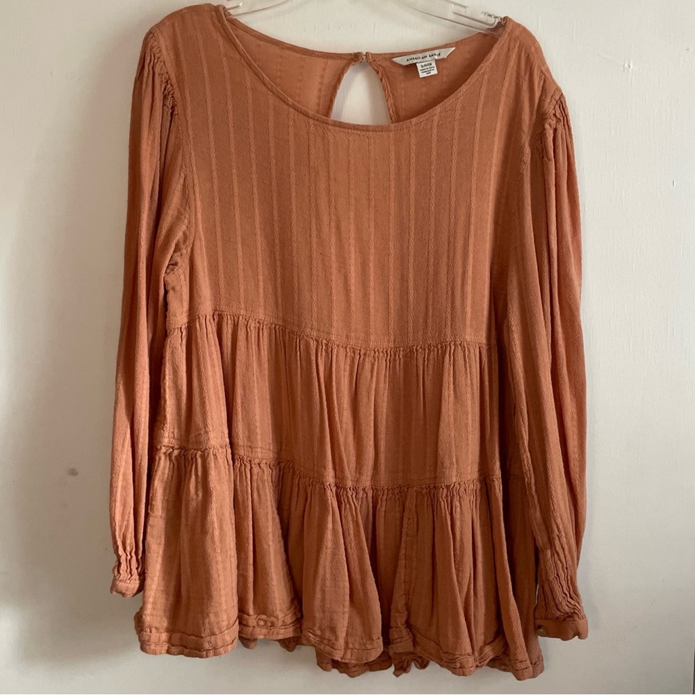 American Eagle Outfitters- Women’s Small Orange Ruffle Peplum Long sleeve Top